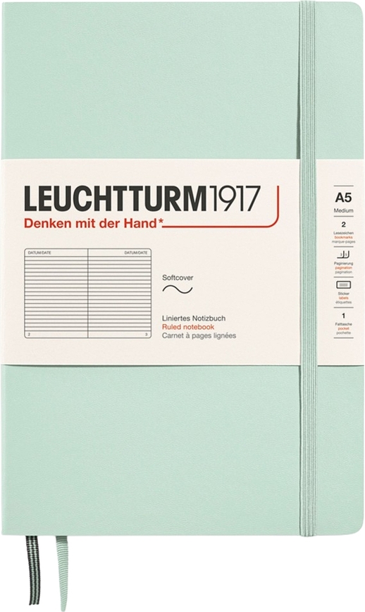 Leuchtturm 1917 Σημειωματάριο ριγέ, με μαλακό εξώφυλλο, A5, 123 σελίδες, 80 g/m², μέντα