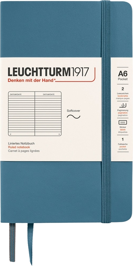 Leuchtturm 1917 Σημειωματάριο, ριγέ, με μαλακό εξώφυλλο, A6, 123 σελίδες, 80 g/m², μπλε-γκρι