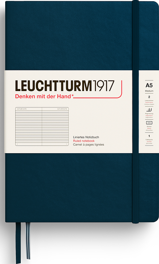 Leuchtturm 1917 Σημειωματάριο ριγέ με σκληρό εξώφυλλο, A5, 251 σελίδες, σκούρο τιρκουάζ, 80 g/m²