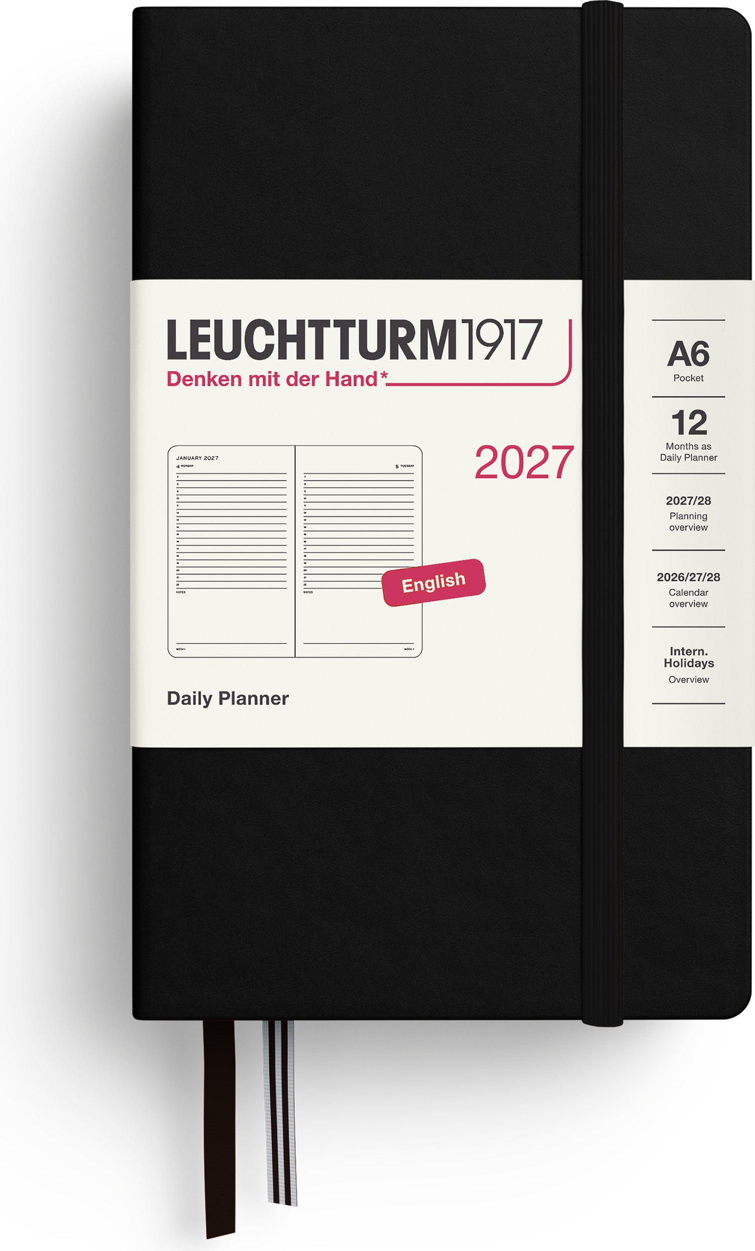 Leuchtturm 1917 Tageskalender 2027 EN liniert, Hardcover, A6, schwarz