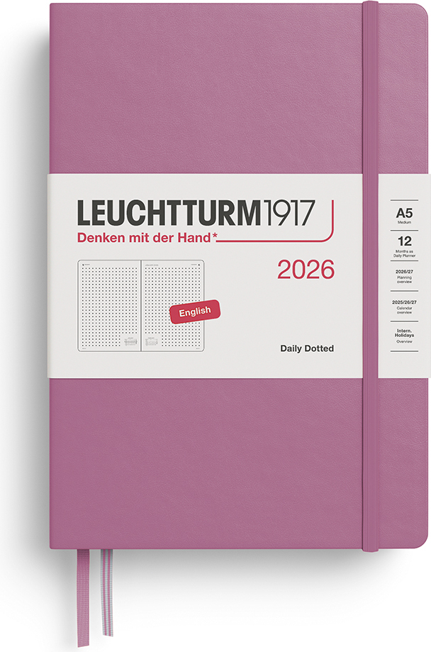 Leuchtturm 1917 Tagesplaner 2026 EN A5, dotted, Hardcover, dusty pink