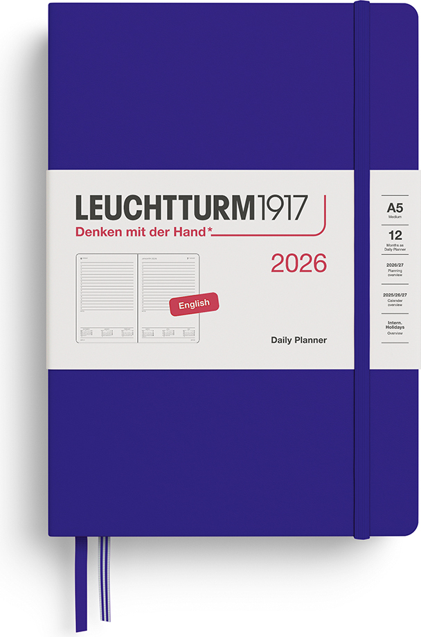 Leuchtturm 1917 Tagesplaner 2026 EN A5, dunkelblau, Hardcover