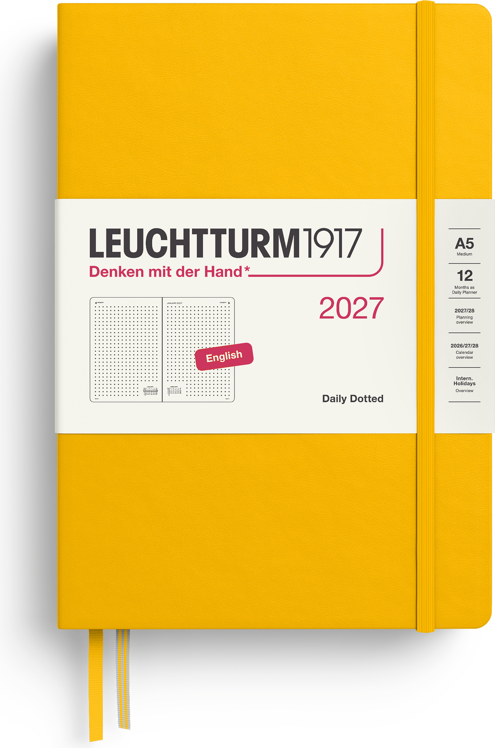Leuchtturm 1917 Tagesplaner gepunktet Hardcover 2027 EN A5, gelb