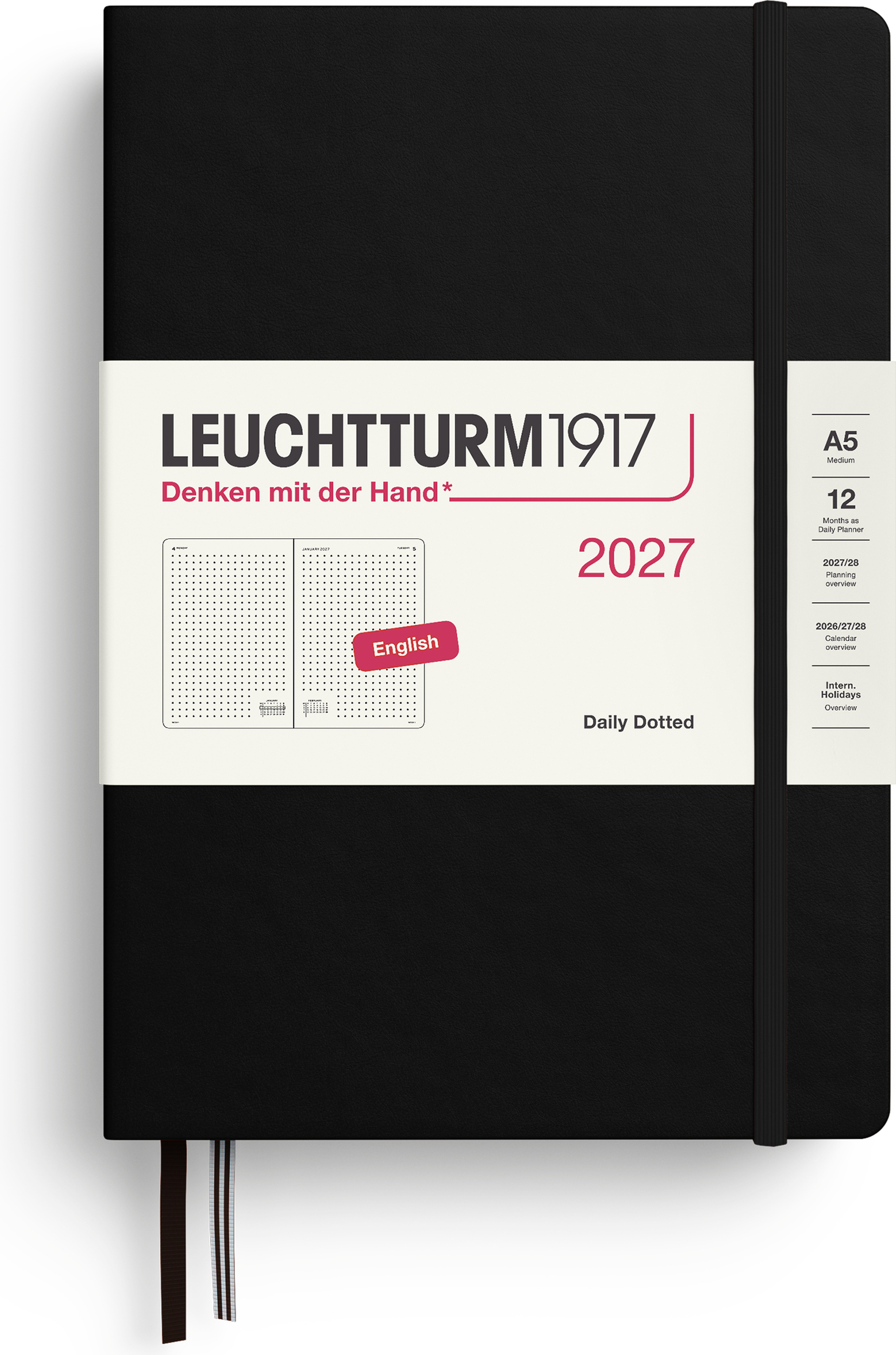 Leuchtturm 1917 Tagesplaner gepunktet Hardcover 2027 EN A5, schwarz