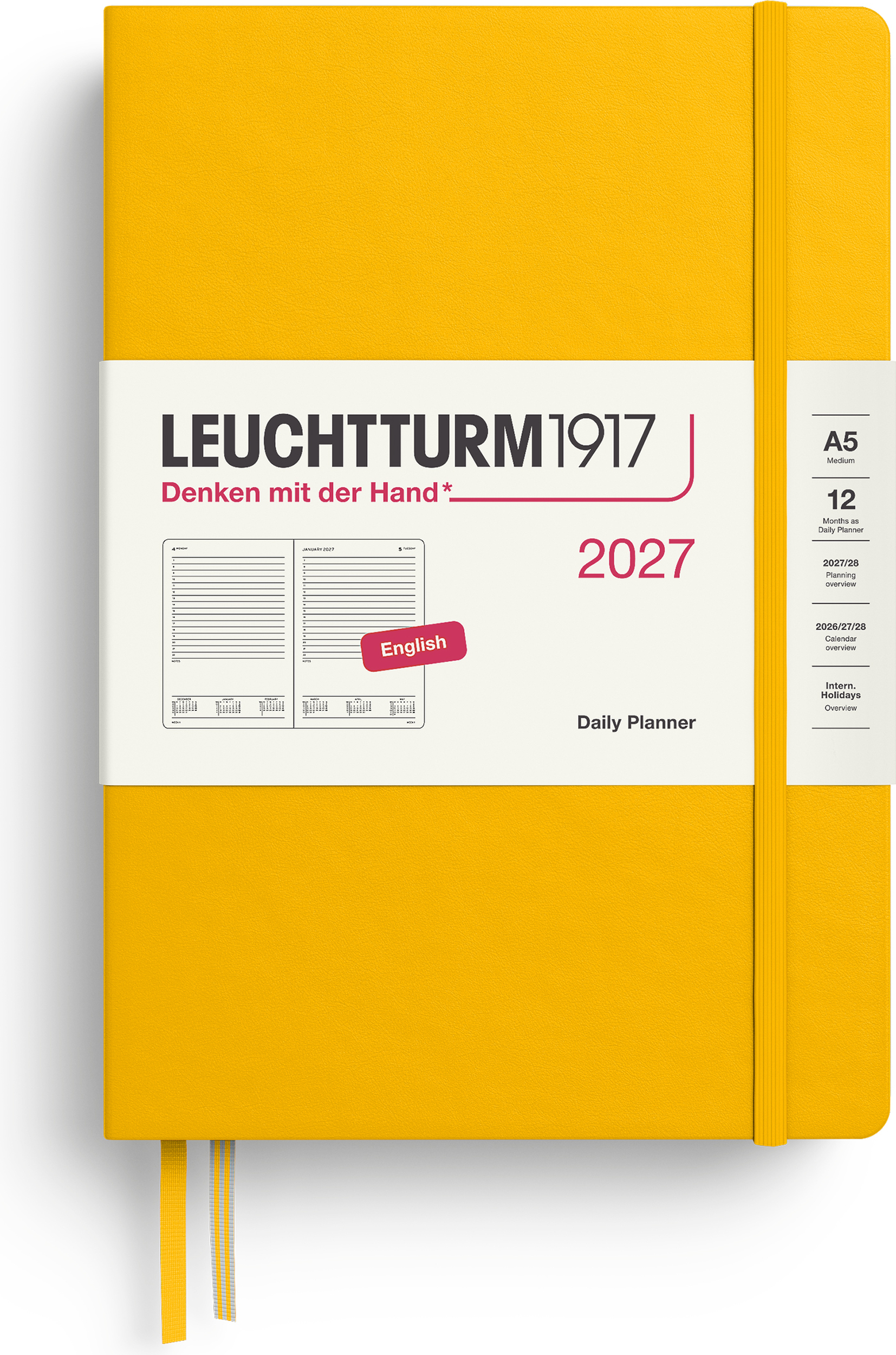 Leuchtturm 1917 Tagesplaner liniert Hardcover 2027 EN A5, gelb