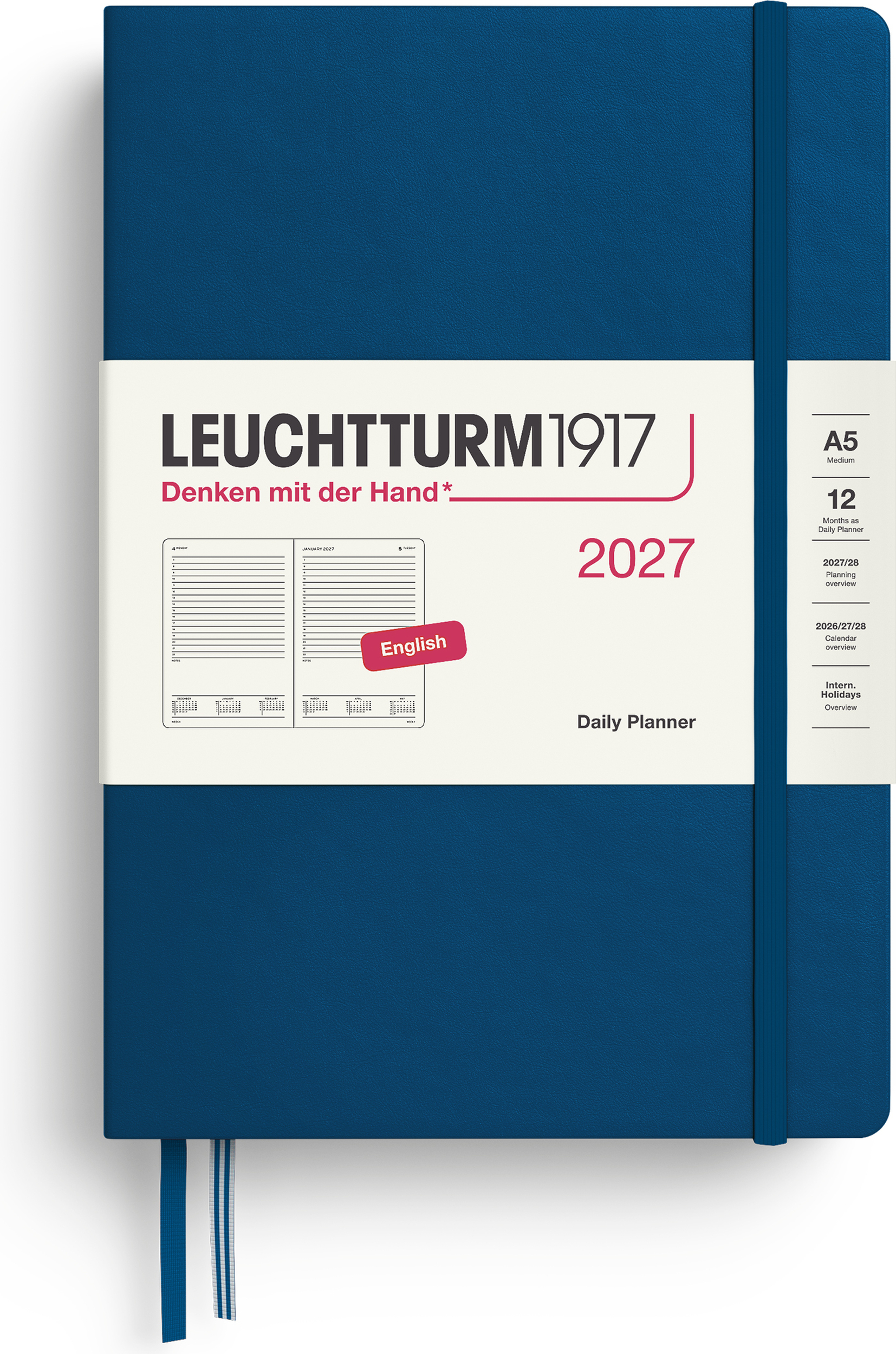 Leuchtturm 1917 Tagesplaner liniert Hardcover 2027 EN A5, indigo