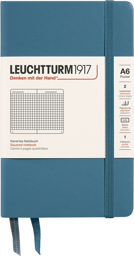 Leuchtturm 1917 тефтер на квадратчета с твърди корици A6, 187 страници, сиво-син, 80 g/m²