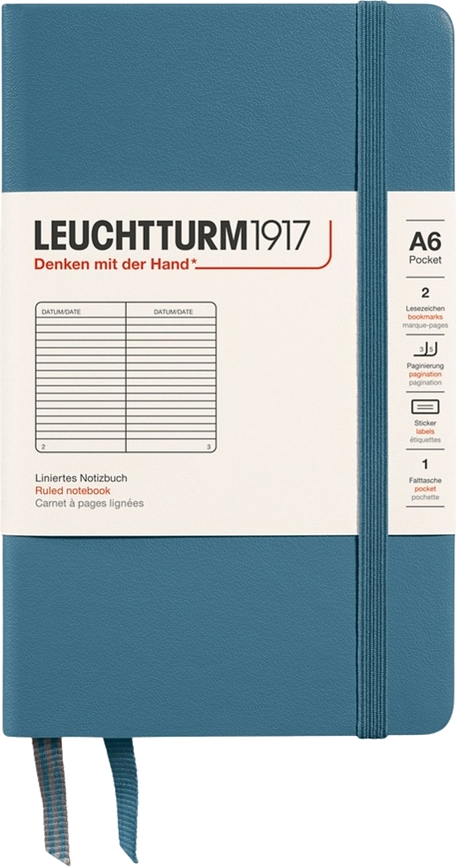 Leuchtturm 1917 тефтер на редове с твърди корици, A6, 187 страници, синьо-сив, 80 г/м²