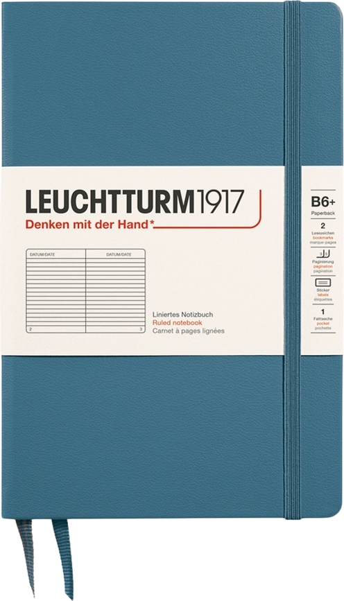 Leuchtturm 1917 тефтер на редове с твърди корици B6+, 219 страници, сиво-син, 80 g/m²