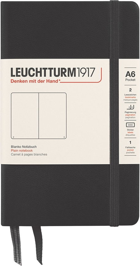 Leuchtturm 1917 тефтер с твърди корици, гладки страници, A6, 187 страници, черен, 80 g/m²