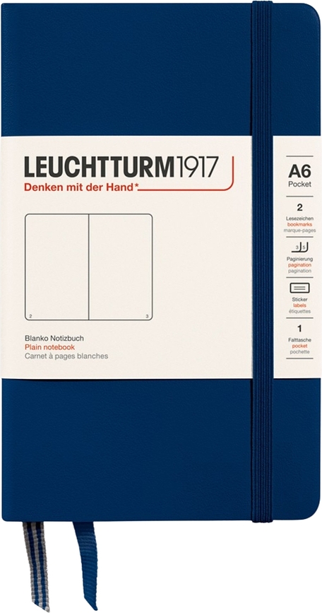 Leuchtturm 1917 тефтер с твърди корици, гладки страници, A6, 187 страници, тъмносин, 80 гр/м²