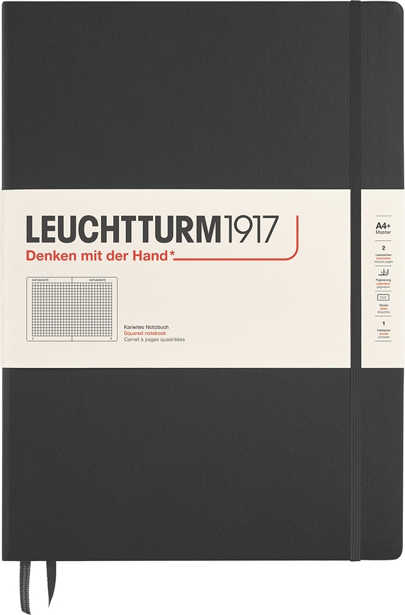 Leuchtturm 1917 тетрадка на квадратчета с твърди корици A4+, 235 страници, черна, 100 g/m²