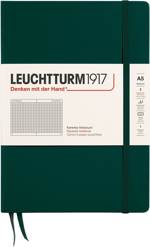Leuchtturm 1917 тетрадка на квадратчета с твърди корици, A5, 251 страници, горско зелено, 80 g/m²