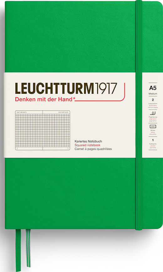 Leuchtturm 1917 тетрадка на квадратчета с твърди корици, A5, 251 страници, светлозелена, 80 g/m²