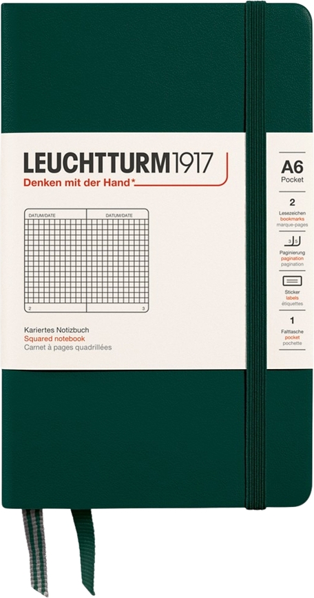 Leuchtturm 1917 тетрадка на квадратчета с твърди корици, A6, 187 страници, горско зелено, 80 g/m²
