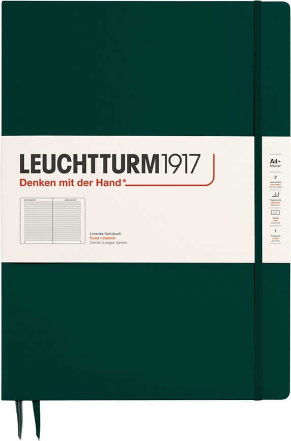 Leuchtturm 1917 тетрадка на редове с твърди корици A4+, 123 страници, горско зелено, 100 гр/м²