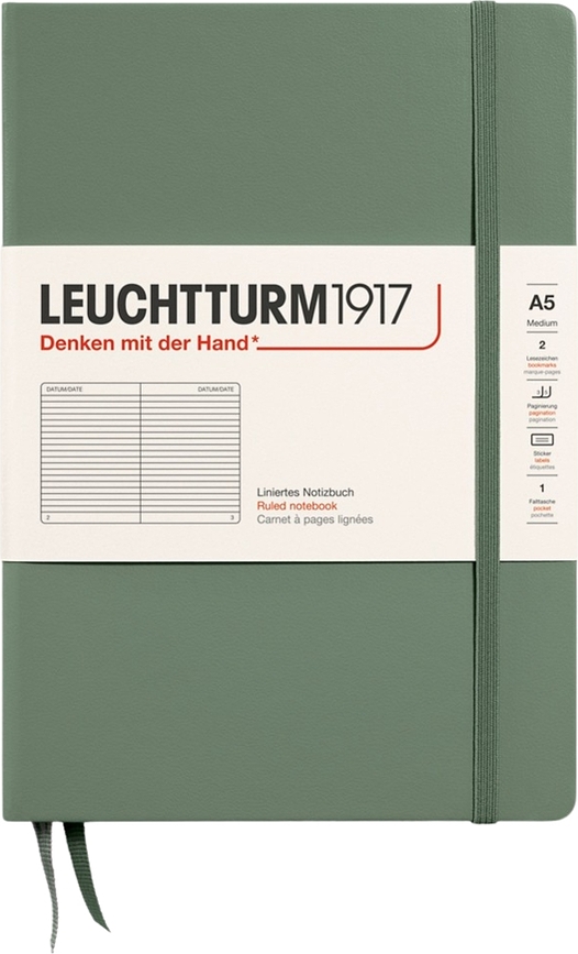 Leuchtturm 1917 тетрадка на редове с твърди корици A5, 251 страници, маслинено зелена, 80 g/m²