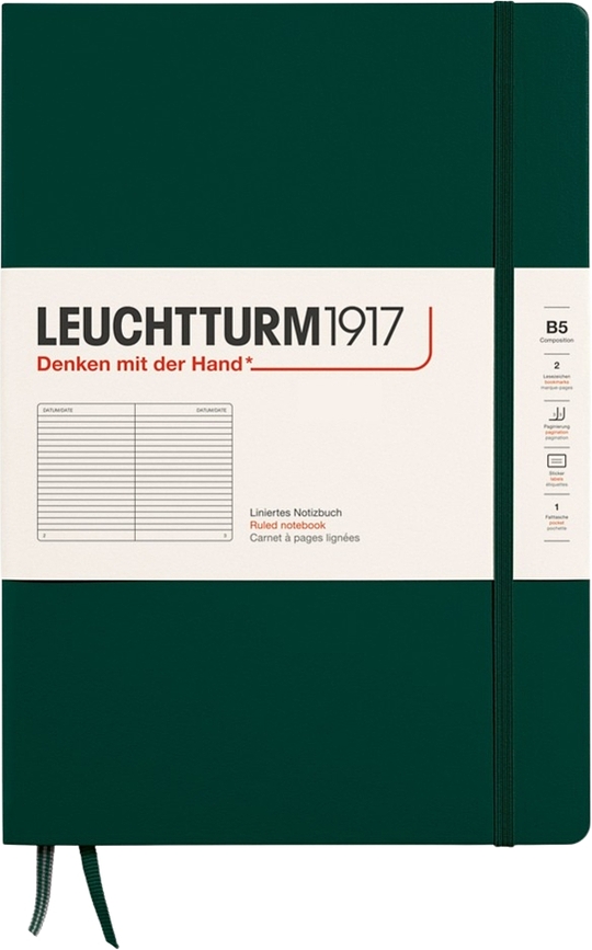 Leuchtturm 1917 тетрадка на редове с твърди корици B5, 219 страници, горско зелено, 80 гр/м²