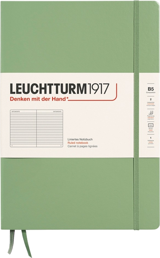 Leuchtturm 1917 тетрадка на редове с твърди корици B5, 219 страници, градински чай зелен, 80 g/m²