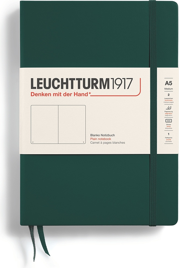 Leuchtturm 1917 тетрадка с твърди корици, гладки страници, A5, 251 страници, горско зелено, 80 g/m²