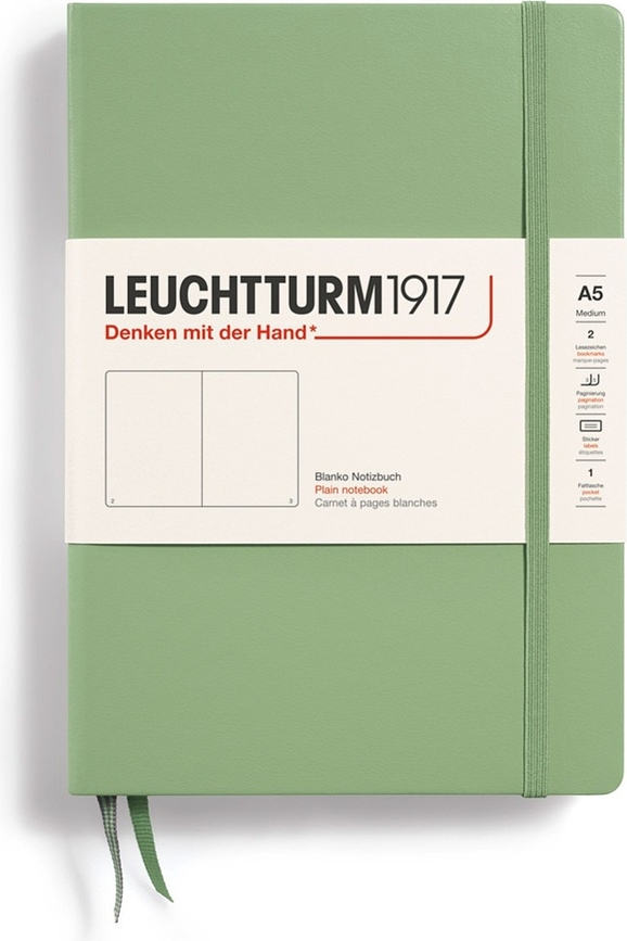 Leuchtturm 1917 тетрадка с твърди корици, гладки страници, A5, 251 страници, градински чай зелен, 80 g/m²