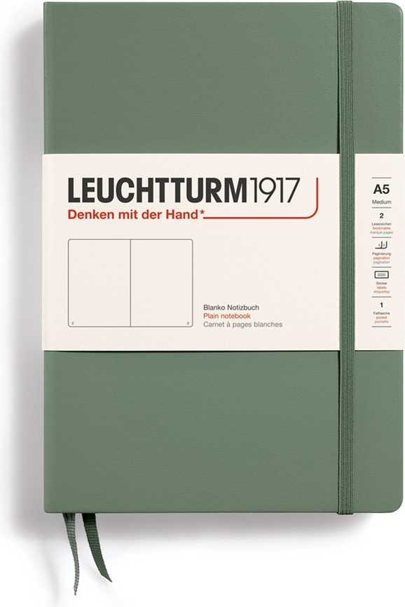 Leuchtturm 1917 тетрадка с твърди корици, гладки страници, A5, 251 страници, маслиненозелена, 80 g/m²