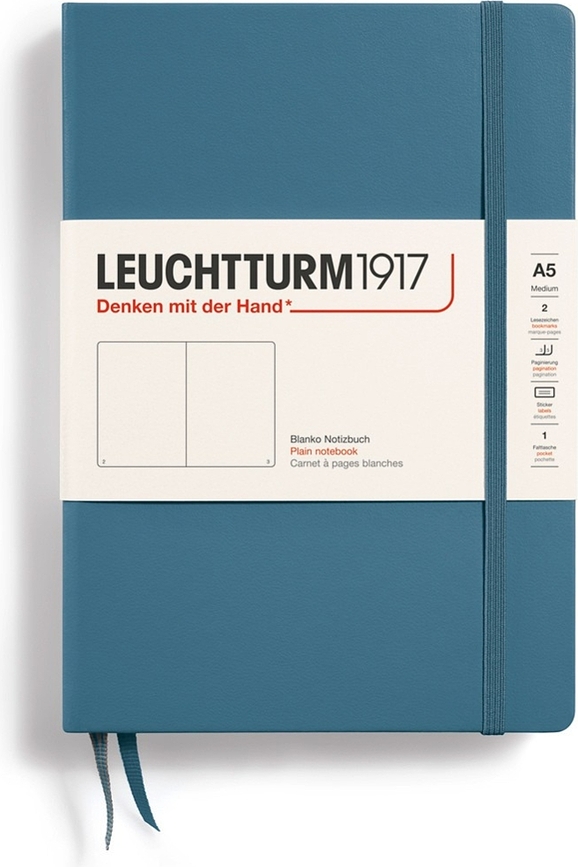 Leuchtturm 1917 тетрадка с твърди корици, гладки страници, A5, 251 страници, сиво-синя, 80 g/m²