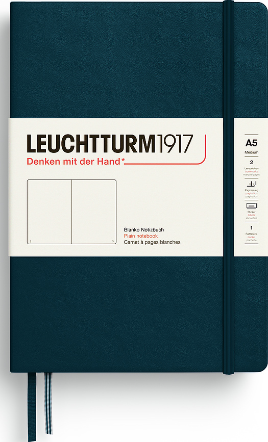 Leuchtturm 1917 тетрадка с твърди корици, гладки страници, A5, 251 страници, тъмнотюркоазен, 80 гр/м²