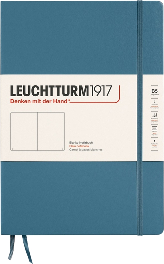 Leuchtturm 1917 тетрадка с твърди корици, гладки страници, B5, 219 страници, сиво-синя, 80 g/m²