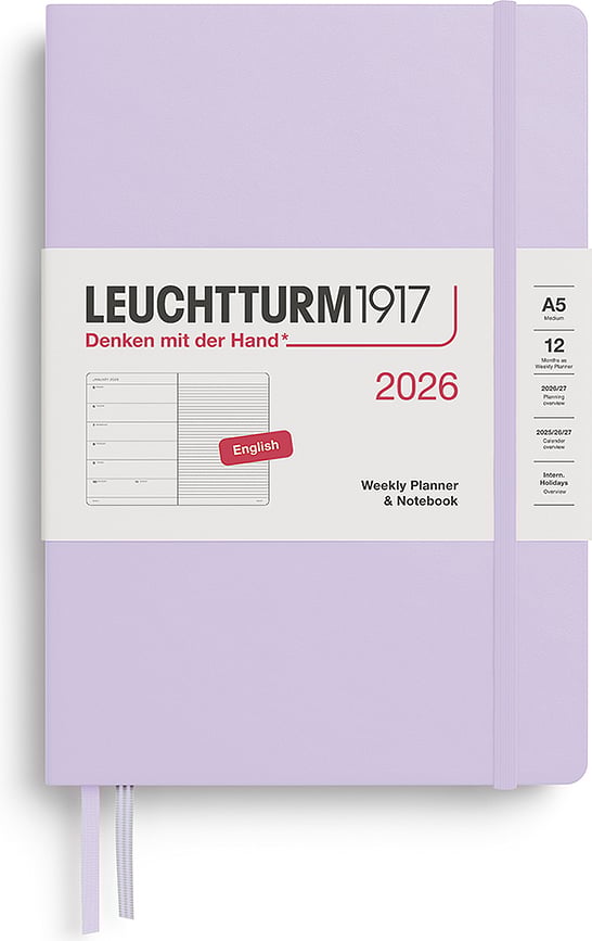 Leuchtturm 1917 Tjedni Planer 2026 A5 EN s bilježnicom na crte tvrdi uvez lila
