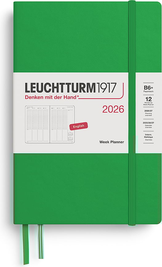Leuchtturm 1917 Tjedni Planer 2026 B6+ stupčasti tvrdi uvez EN svijetlozeleni
