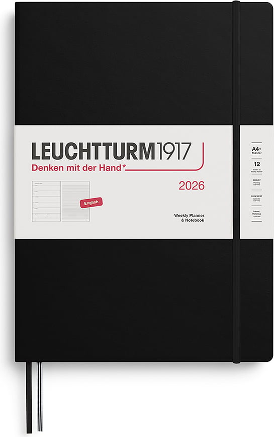 Leuchtturm 1917 Tjedni Planer 2026 EN A4+ s bilježnicom na crte tvrdi uvez crni