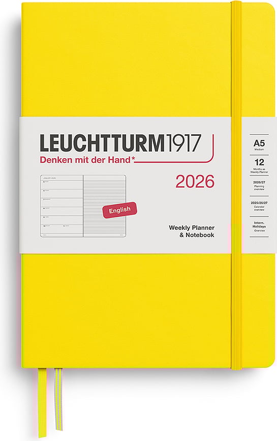 Leuchtturm 1917 Tjedni Planer i Bilježnica s tvrdim uvezom A5 2026 EN limun žuti
