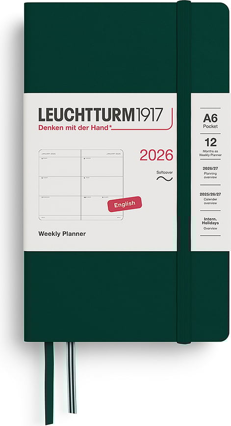 Leuchtturm 1917 Tjedni Planer meke korice A6 2026 EN šumsko zeleni