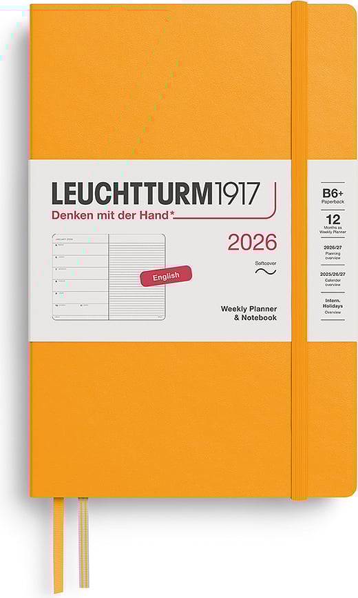 Leuchtturm 1917 Tjedni Planer s bilježnicom na crte 2026 EN B6+ meki uvez narančasti