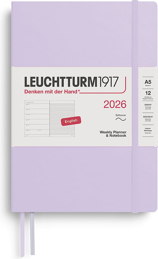 Leuchtturm 1917 Tjedni Planer s bilježnicom na crte meki uvez 2026 EN A5 lila