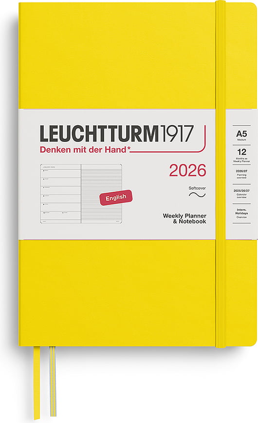 Leuchtturm 1917 Tjedni Planer s bilježnicom na crte meki uvez A5 2026 EN limun žuti