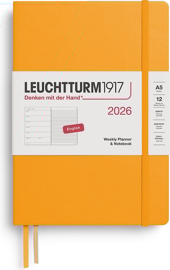 Leuchtturm 1917 Tjedni Planer s Bilježnicom na crte tvrdi uvez A5 2026 EN narančasti