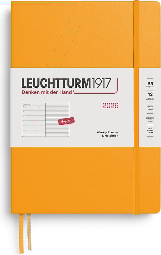 Leuchtturm 1917 Tjedni Planer s bilježnicom na crte tvrdi uvez B5 2026 EN narančasti