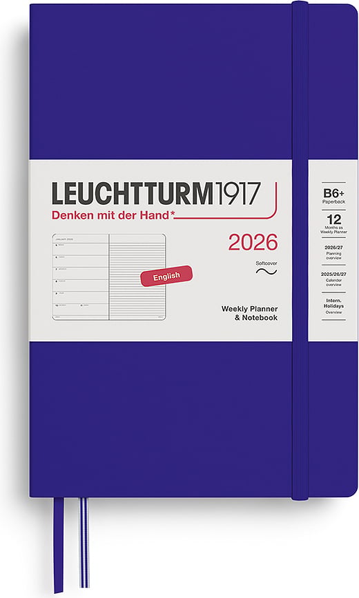 Leuchtturm 1917 Tjedni Planer s bilježnicom s crtama meki uvez B6+ 2026 EN tamnoplavi