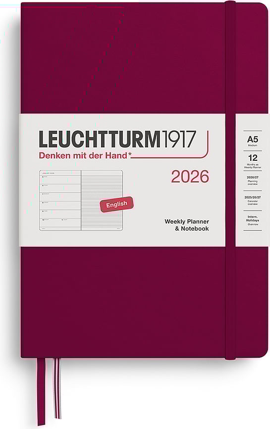 Leuchtturm 1917 Tjedni Planer s liniranom bilježnicom tvrdi uvez 2026 EN A5
