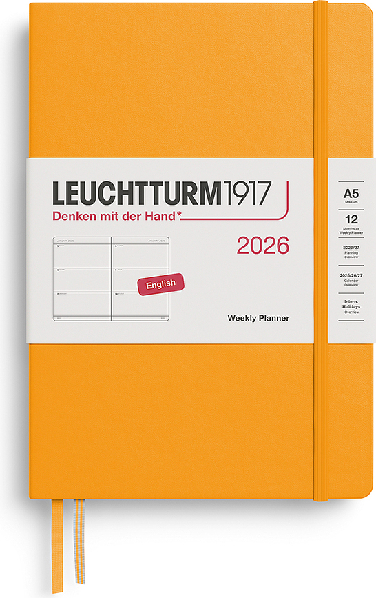 Leuchtturm 1917 Tjedni Planer tvrdi uvez 2026 A5 EN narančasti