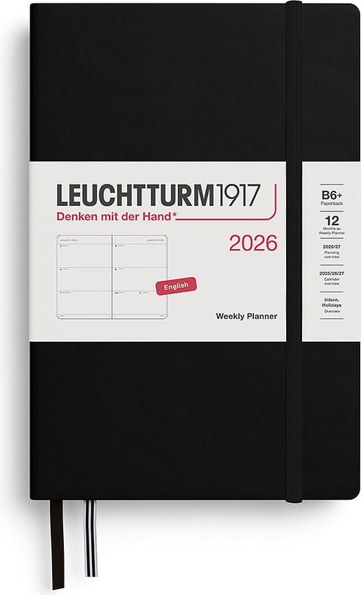 Leuchtturm 1917 Tjedni Planer tvrdi uvez B6+ 2026 crni EN