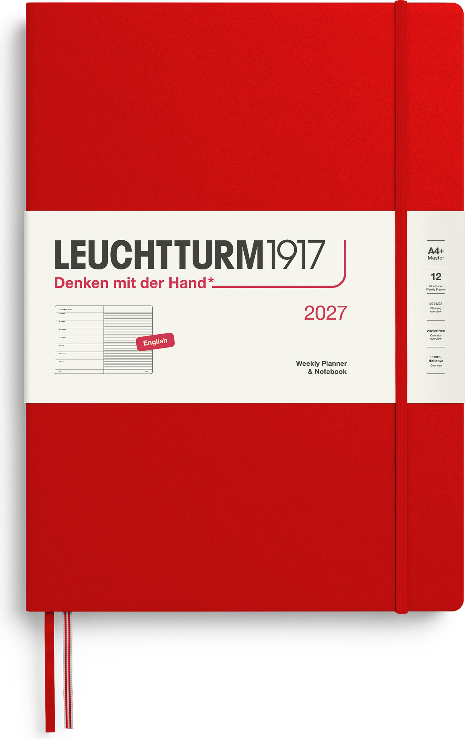 Leuchtturm 1917 Wochenkalender & Notizbuch liniert Hardcover 2027 EN A4+, rot