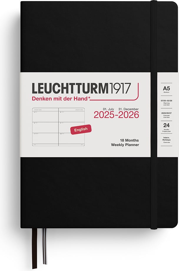 Leuchtturm 1917 Wochenplaner 2025/2026 18M A5, schwarz