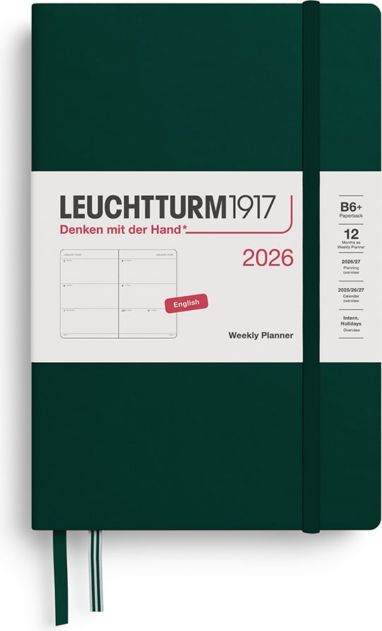 Leuchtturm 1917 Wochenplaner 2026 EN B6+, waldgrün, Hardcover