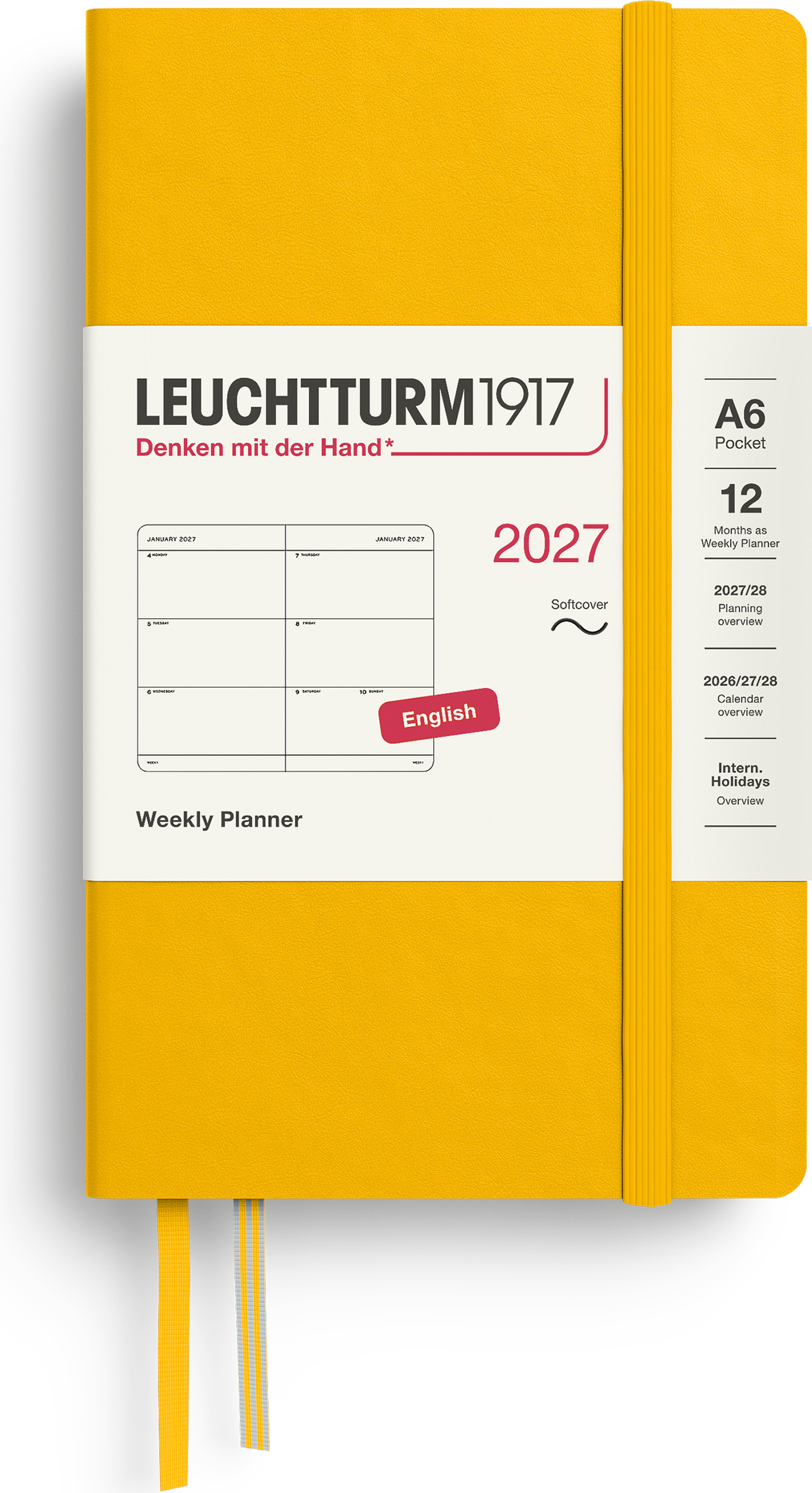 Leuchtturm 1917 Wochenplaner 2027 EN A6, Softcover, Gelb