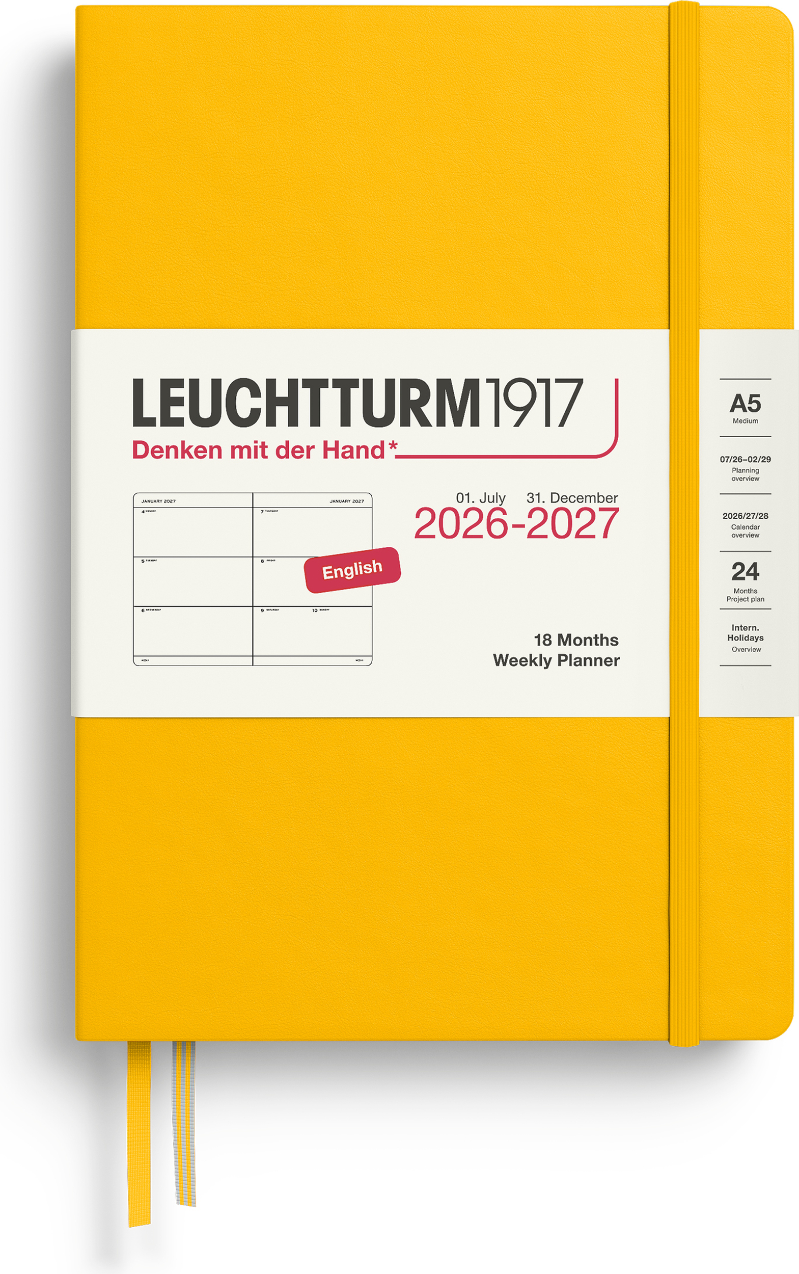 Leuchtturm 1917 Wochenplaner Hardcover 2027 18 Monate EN A5 gelb