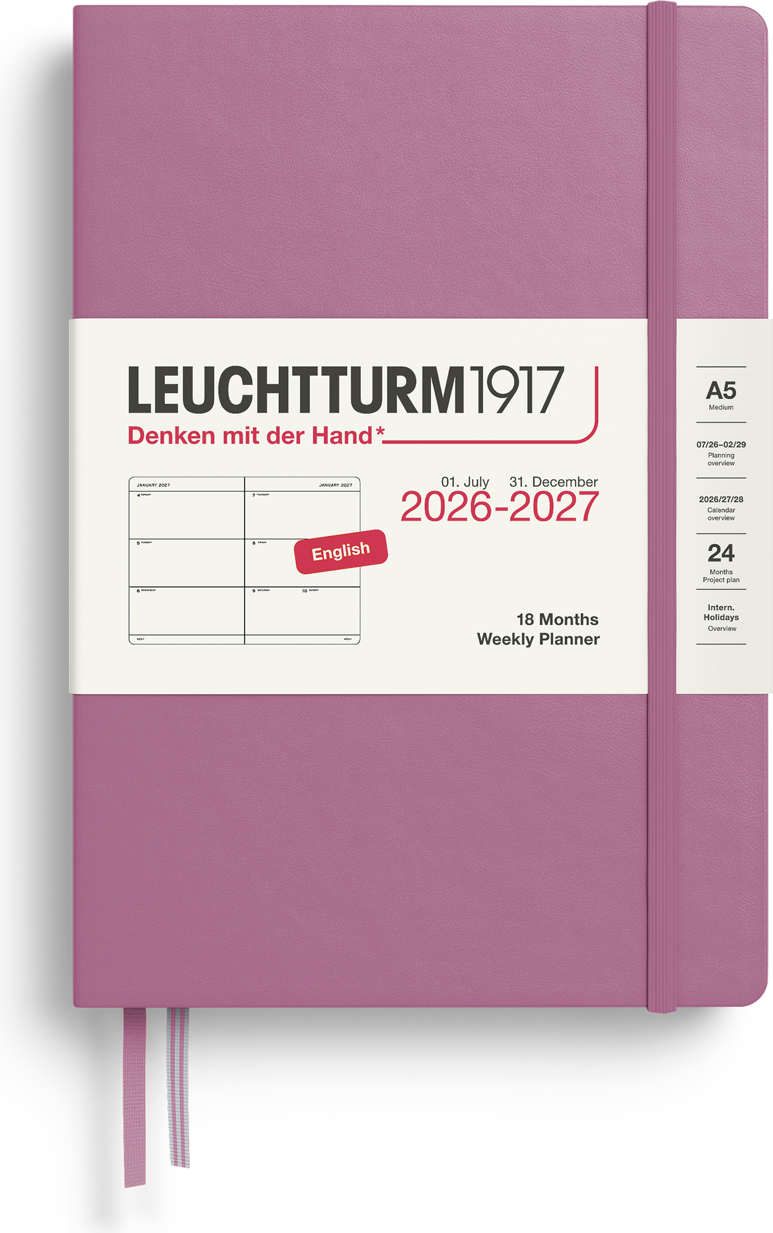 Leuchtturm 1917 Wochenplaner Hardcover 2027 18 Monate EN A5 rosa