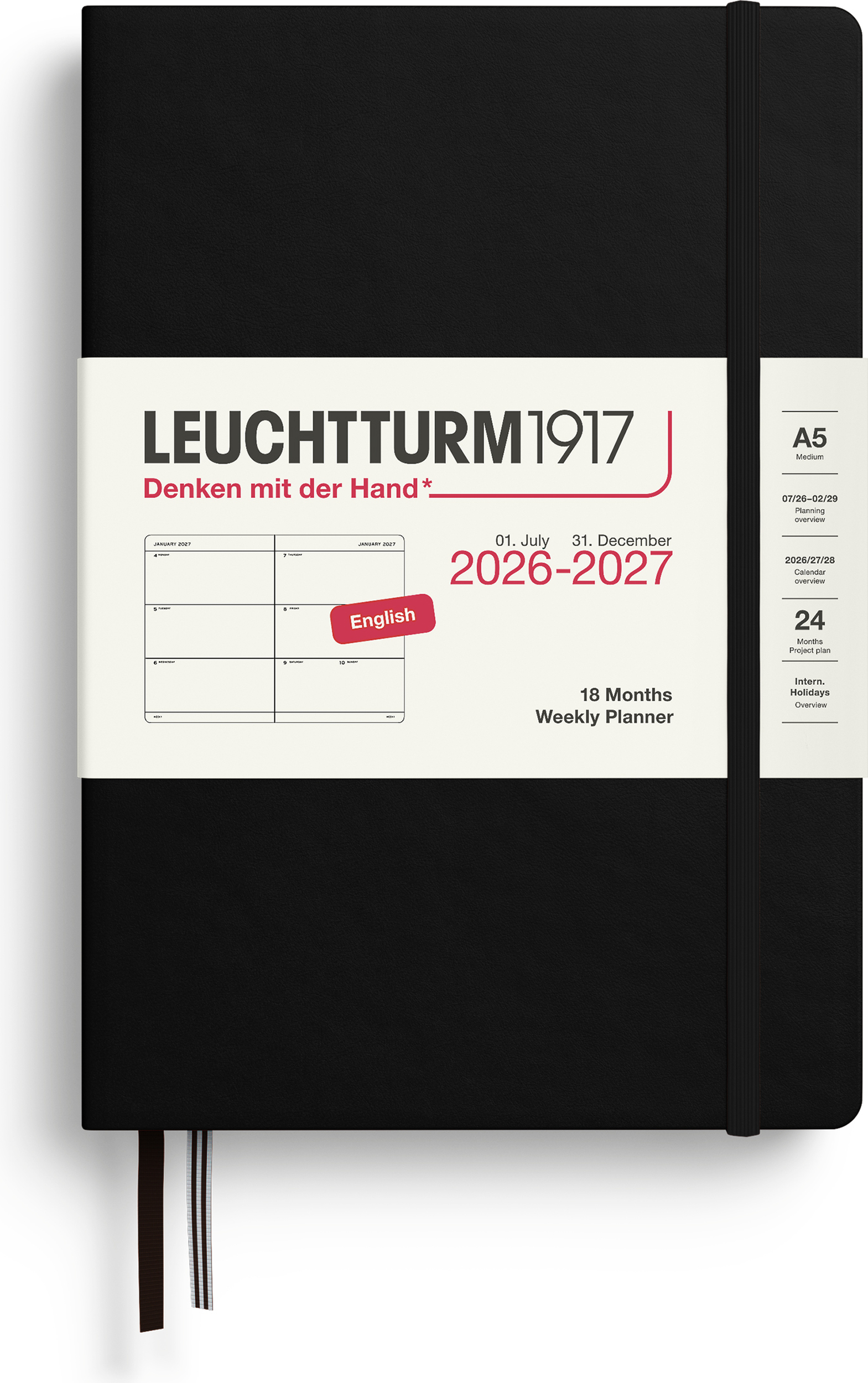 Leuchtturm 1917 Wochenplaner Hardcover 2027 18 Monate EN A5 schwarz